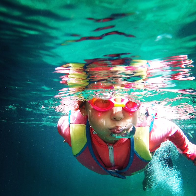 In the water . . . but out of harm's way